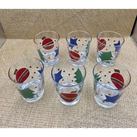 Libbey Christmas Party Cocktail Holiday Glasses Set Of 6 Ornament Star Tree - Picture 4 of 5